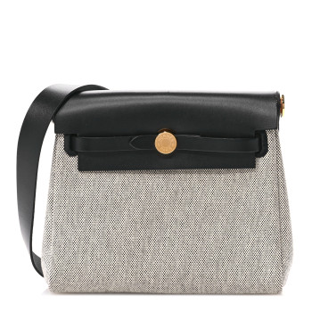 HERMES Military Toile Vache Hunter Herbag Zip Retourne 20 Ecru Black