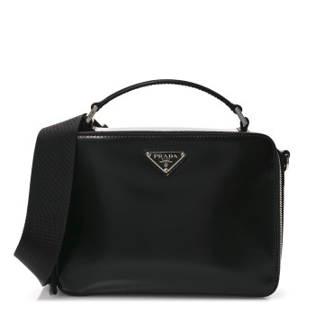 PRADA Spazzolato Medium Brique Crossbody Bag Black