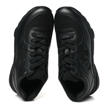 CHANEL Lambskin Fabric CC Uniform Sneakers 38 Black