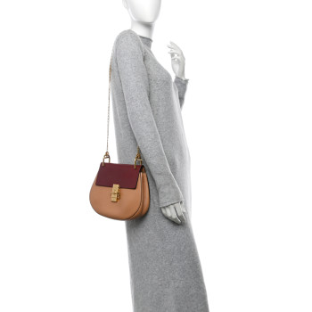 CHLOE Grained Calfskin Lambskin Bi-Color Drew Shoulder Bag Beige Red