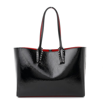 CHRISTIAN LOUBOUTIN Patent Calfskin Spikes East West Cabata Tote Black