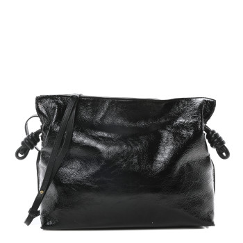 LOEWE Crackle Patent Calfskin Medium Flamenco Knot Bag Black