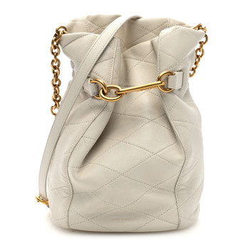 SAINT LAURENT Lambskin Quilted Le Maillon Bucket Bag Crema Soft