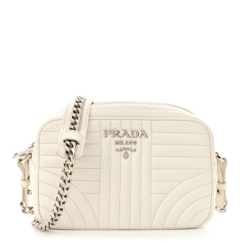 PRADA Soft Calfskin Diagramme Crossbody Bag White