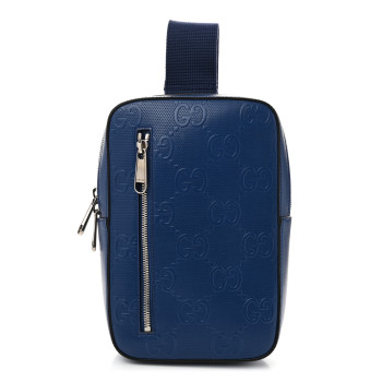 GUCCI Calfskin GG Tennis Embossed Sling Backpack Blue