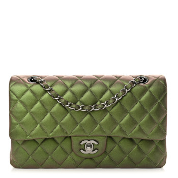 CHANEL Iridescent Lambskin Quilted Medium Double Flap Green