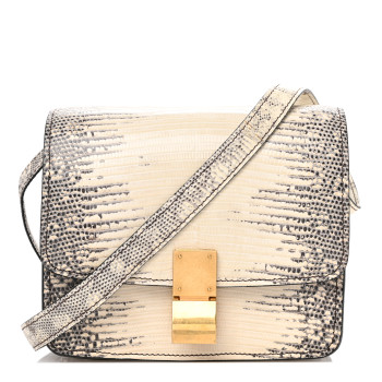 CELINE Lizard Small Classic Box Flap Bag Natural