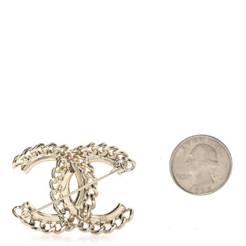CHANEL Lambskin Crystal Vintage Allure CC Chain Brooch Black Gold