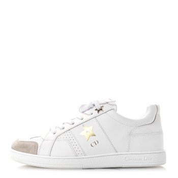 CHRISTIAN DIOR Calfskin Suede Dior Star Low Top Sneakers 37.5 White Gold