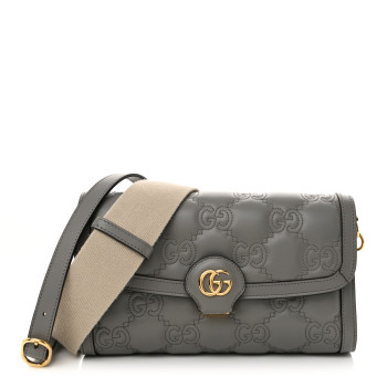 GUCCI Calfskin GG Matelasse Small Flap Shoulder Bag Dusty Grey Natural