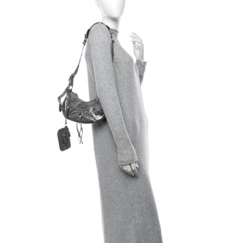 BALENCIAGA Metallic Agneau Arena Le Cagole Shoulder Bag XS Silver