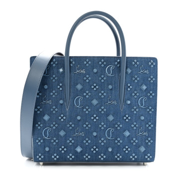CHRISTIAN LOUBOUTIN Denim Calfskin Studded Loubinthesky Medium Paloma Blue