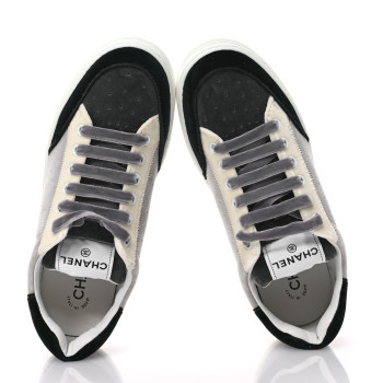 CHANEL Velvet Womens Logo Sneakers 40 White Black Grey