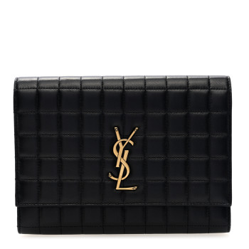 SAINT LAURENT Lambskin Carre Quilted Cassandre Pouch Clutch Black