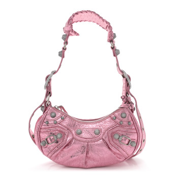 BALENCIAGA Metallic Agneau Arena Crystal Le Cagole Shoulder Bag XS Met Pink