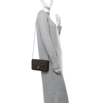 FENDI Vitello Soft F is Fendi Bi-Color FF 1974 Embossed Envelope Wallet On Chain with Pouches Maya Black