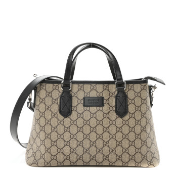 GUCCI GG Supreme Monogram Small Zippered Tote Dark Brown