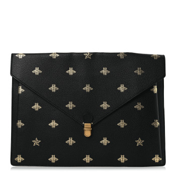 GUCCI Grained Calfskin Bee Star Portfolio Black