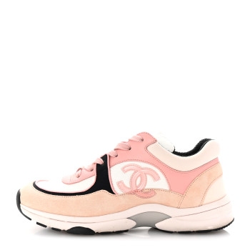 CHANEL Nylon Lambskin Suede Calfskin CC Sneakers 40 Pink White Black CHANEL Nylon Lambskin Suede Calfskin CC Sneakers 40 Pink White Black