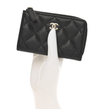 CHANEL Caviar Quilted Zipped Key Holder Case Black
