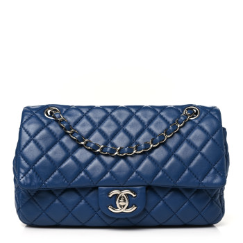 CHANEL Lambskin Quilted Medium Double Flap Blue