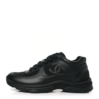 CHANEL Lambskin Fabric CC Uniform Sneakers 38 Black