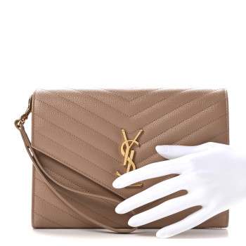 SAINT LAURENT Grain De Poudre Matelasse Chevron Monogram Envelope Clutch Vintage Peach