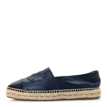 CHANEL Lambskin CC Espadrilles 41 Navy Black