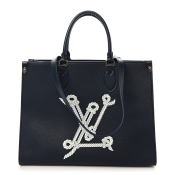 LOUIS VUITTON Grained Calfskin Nautical Onthego MM Navy Blue
