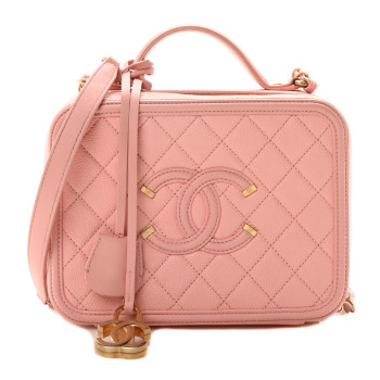 CHANEL Caviar Quilted Medium CC Filigree Vanity Case Rose Pink