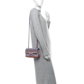 CHANEL Tweed Quilted Mini Rectangular Flap Blue Pink Orange