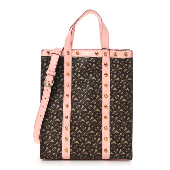 BURBERRY E-Canvas Monogram Studded Small Portrait Tote Bag Cloud Pink