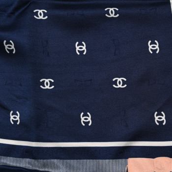 CHANEL Silk Bow CC Square Scarf Blue Multicolor