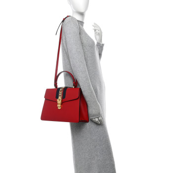 GUCCI Calfskin Medium Sylvie Top Handle Bag Hibiscus Red