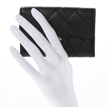 CHANEL Caviar Quilted Flap Card Holder Wallet Black