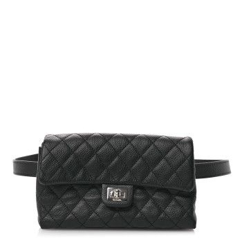 CHANEL Grained Calfskin Quilted 2.55 Reissue Flap Belt Bag Clutch Black