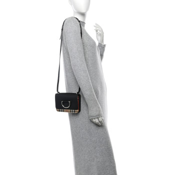 BURBERRY Goatskin Vintage Check Mini D-Ring Bag Black