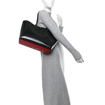 CHRISTIAN LOUBOUTIN Patent Calfskin Spikes East West Cabata Tote Black