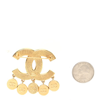 CHANEL Metal Resin Enamel CC Charms Brooch Black Gold