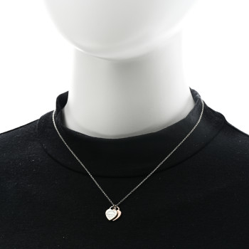 TIFFANY Sterling Silver Rubedo Mini Return To Tiffany Double Heart Tag Pendant Necklace