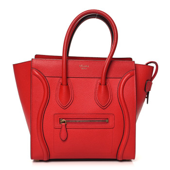 CELINE Drummed Calfskin Micro Luggage Red