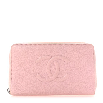 CHANEL Caviar Large Timeless CC Zip Around Wallet Pink