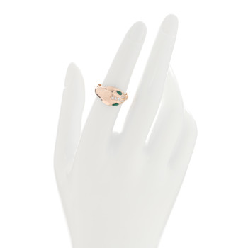 BULGARI 18K Rose Gold Diamond Malachite Serpenti Ring 53 6.5