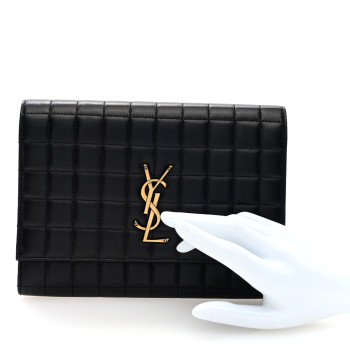 SAINT LAURENT Lambskin Carre Quilted Cassandre Pouch Clutch Black