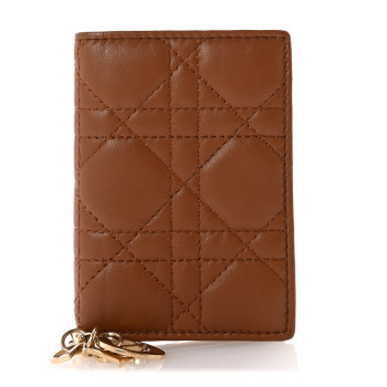 CHRISTIAN DIOR Lambskin Cannage Lady Dior Bloom Card Holder Brown
