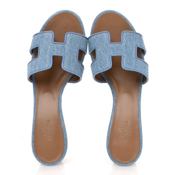 HERMES Denim Oasis Sandals 37 Bleu Clair