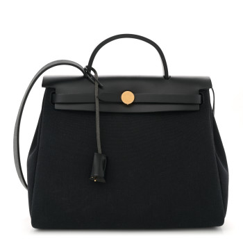 HERMES Military Toile Vache Hunter Herbag Zip Retourne 31 PM Black
