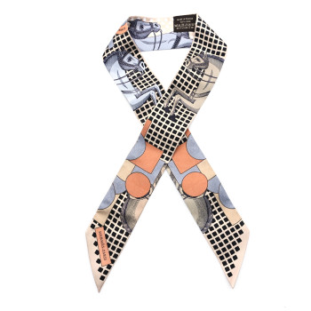 HERMES Silk Cavalier En Formes Twilly Beige Gris Terraco