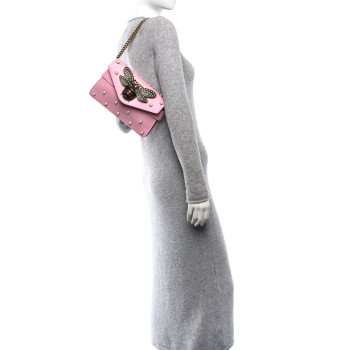 GUCCI Nappa Pearl Studded Mini Queen Margaret Broadway Shoulder Bag Sugar Pink