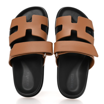 HERMES Calfskin Womens Chypre Sandals 35.5 Naturel